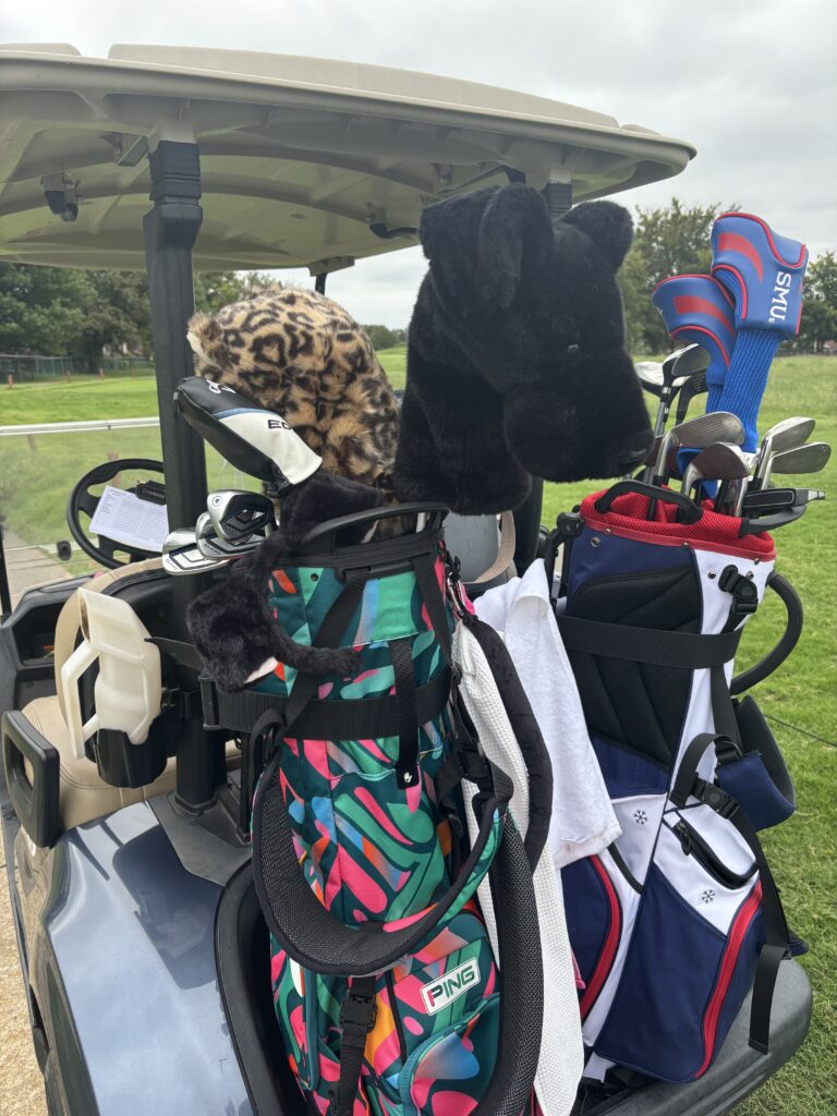 Black Lab golf club covers at the Lab Rescue OK golf tournament